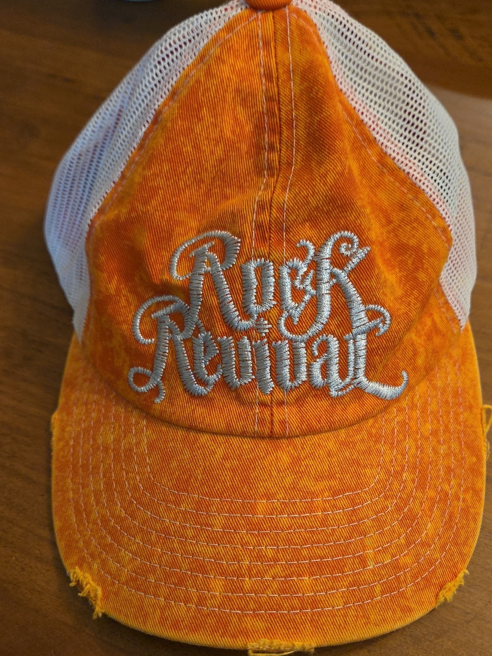 Rock Revival Orange and White Mesh Embroidered Trucker Hat